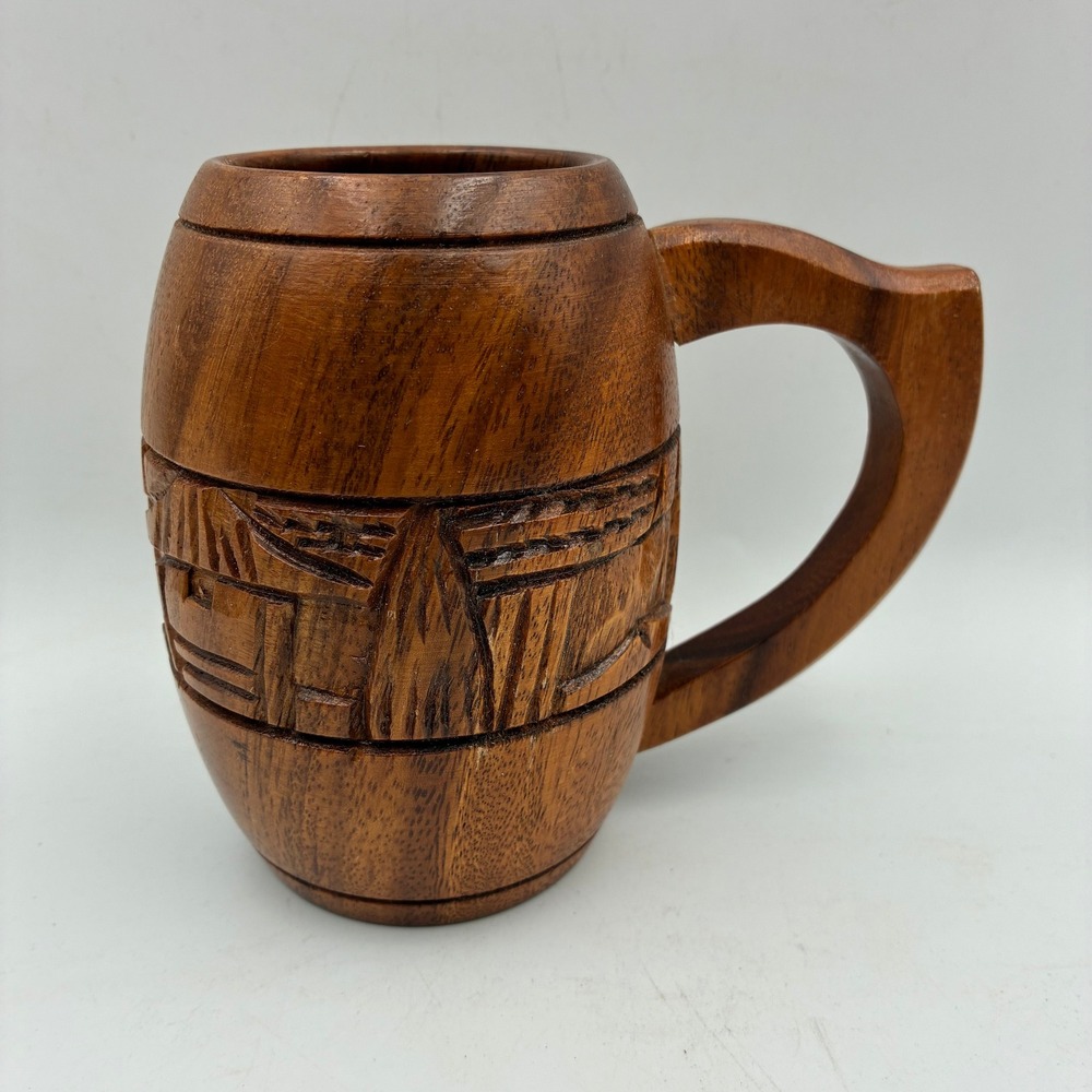 Alii‎ Woods Honolulu Vintage Monkey Pod Wood Tiki Mask Carved Barrel Mug Hawaii